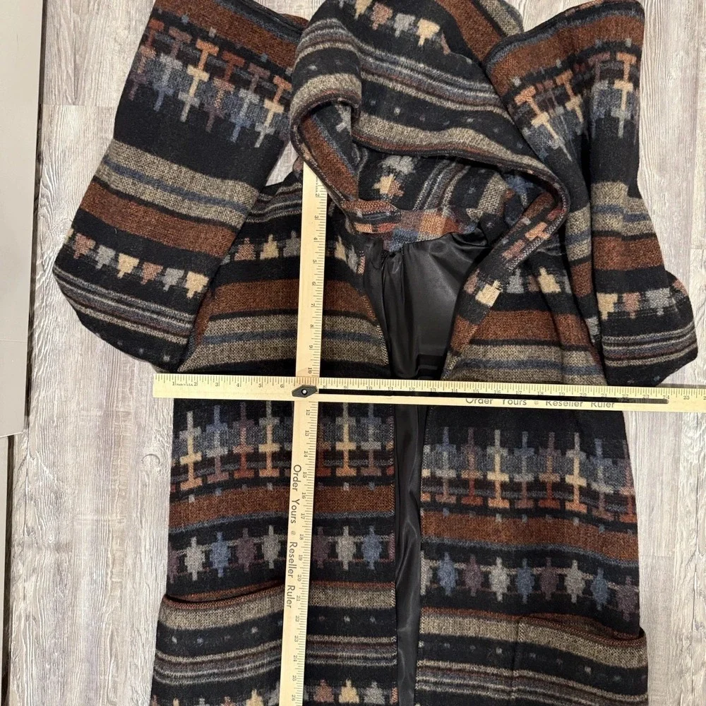 Vintage Luba Wool Coat Hood Size XL Union Made Aztec Heavy Navajo Missing Belt